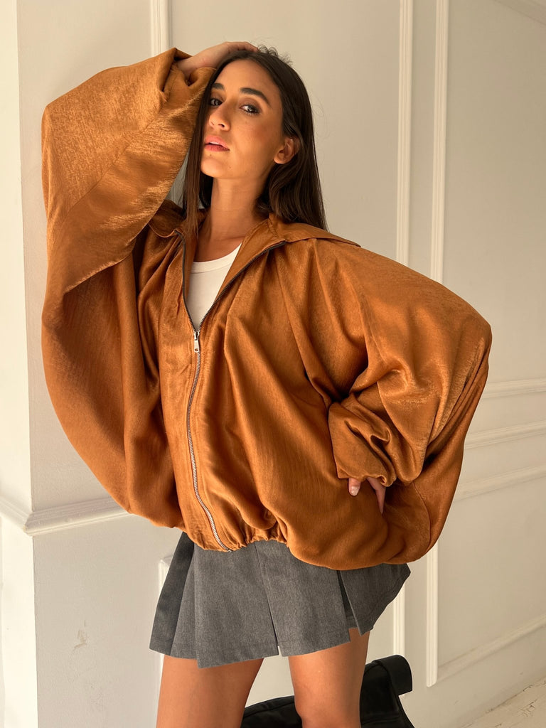 Rust Satin Balloon Jacket - Mii
