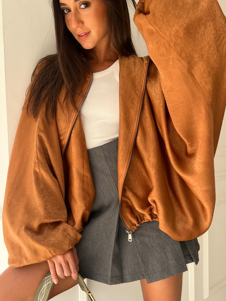 Rust Satin Balloon Jacket - Mii