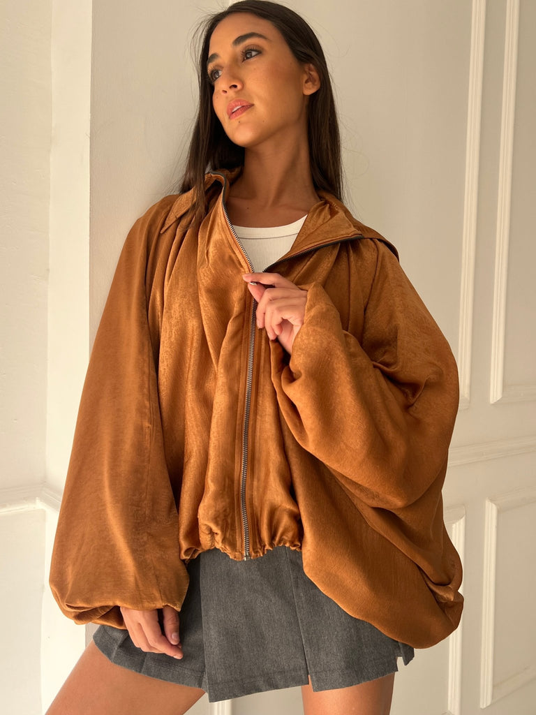 Rust Satin Balloon Jacket - Mii