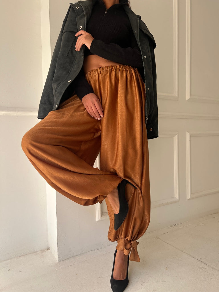 Rust Satin Balloon Pants - Mii