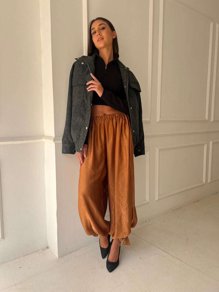 Rust Satin Balloon Pants - Mii
