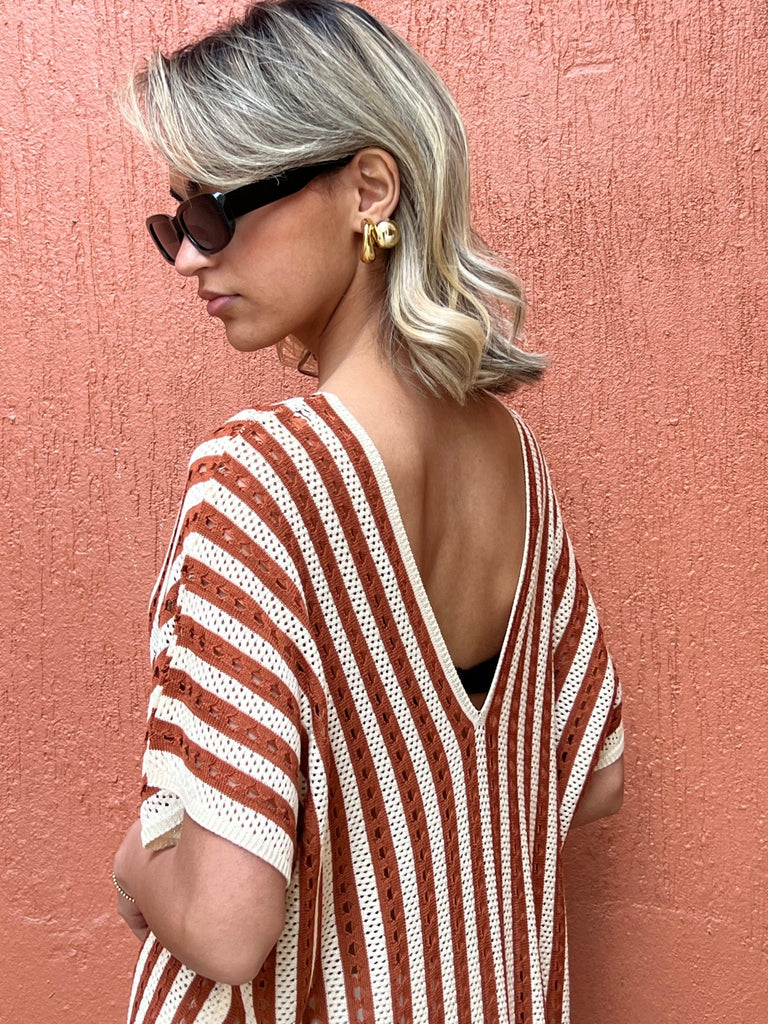 Rust X Beige Pinstripe Coverup - Mii