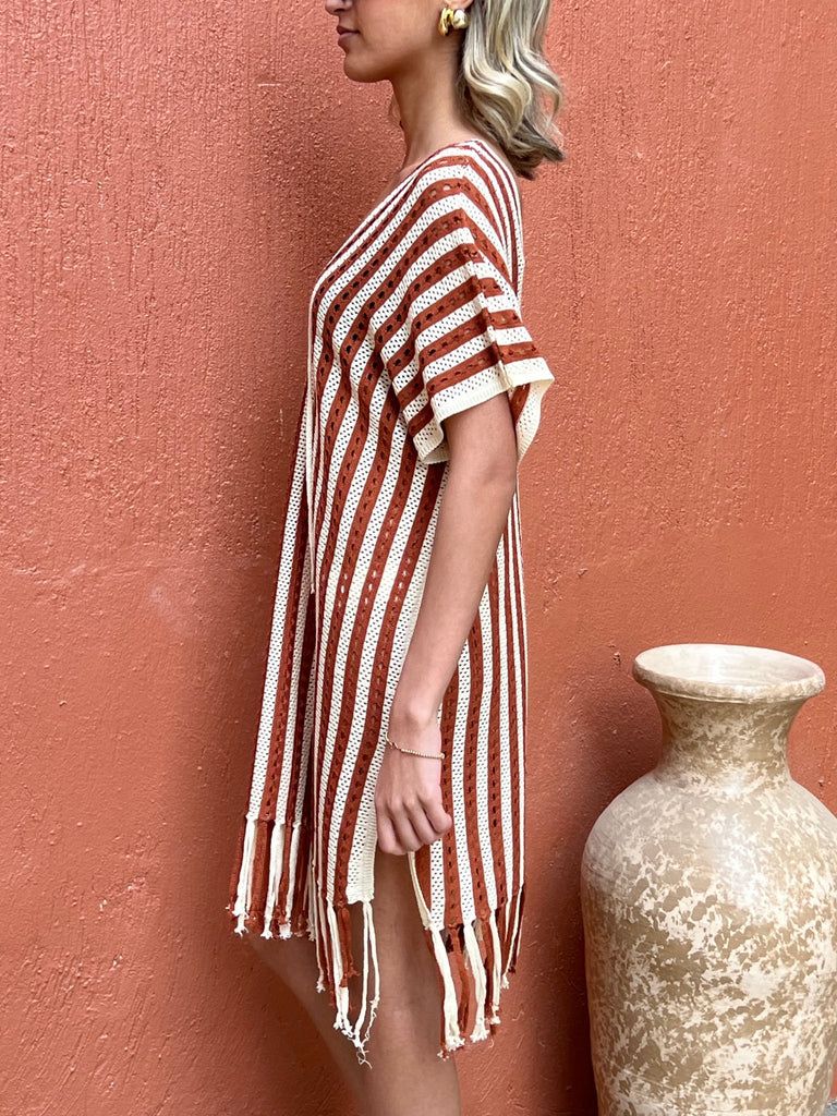 Rust X Beige Pinstripe Coverup - Mii