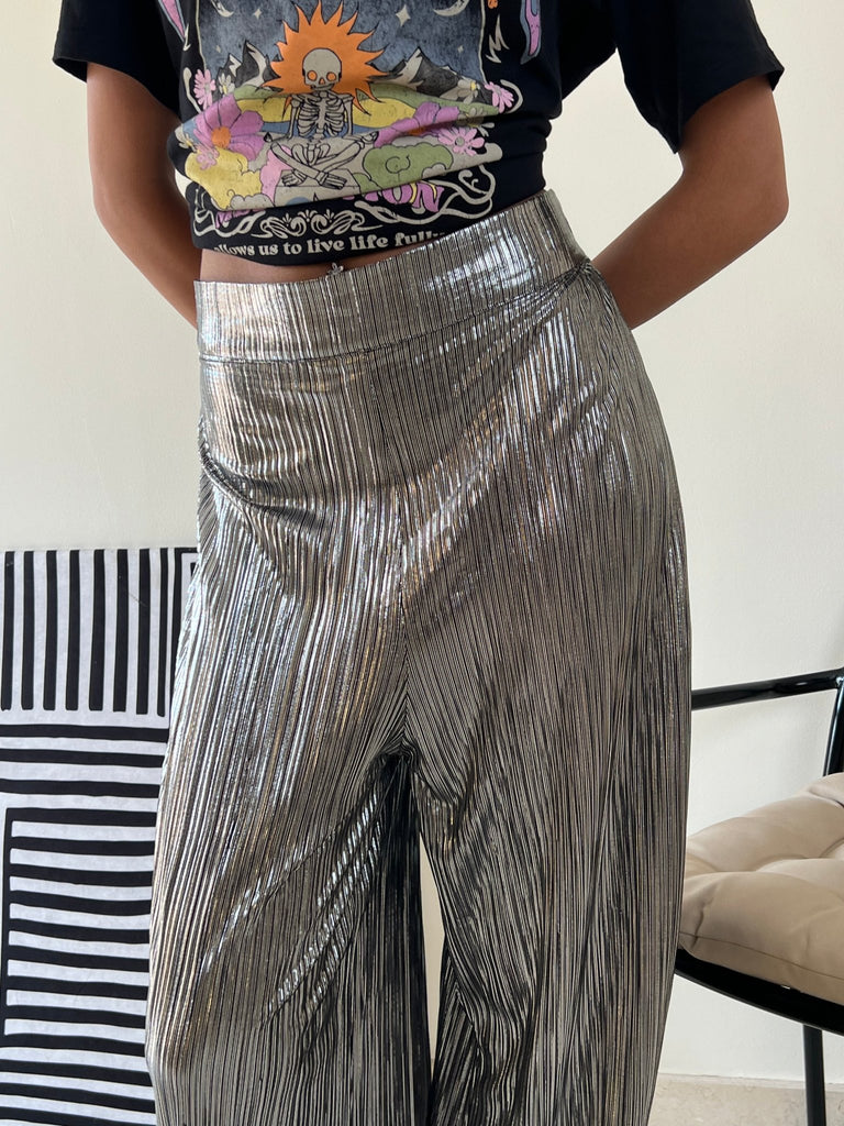 Silver Pleated Pants - Mii