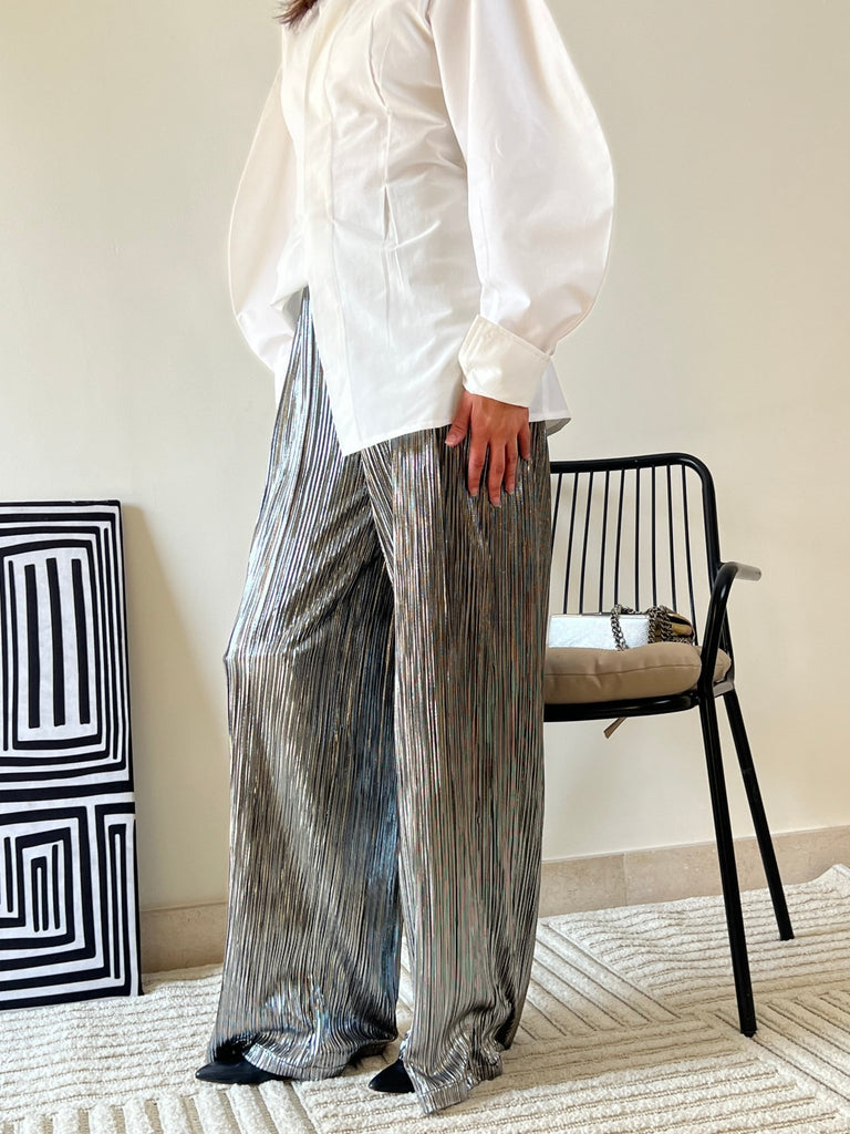 Silver Pleated Pants - Mii