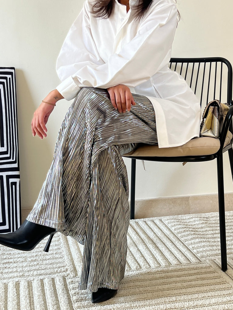 Silver Pleated Pants - Mii