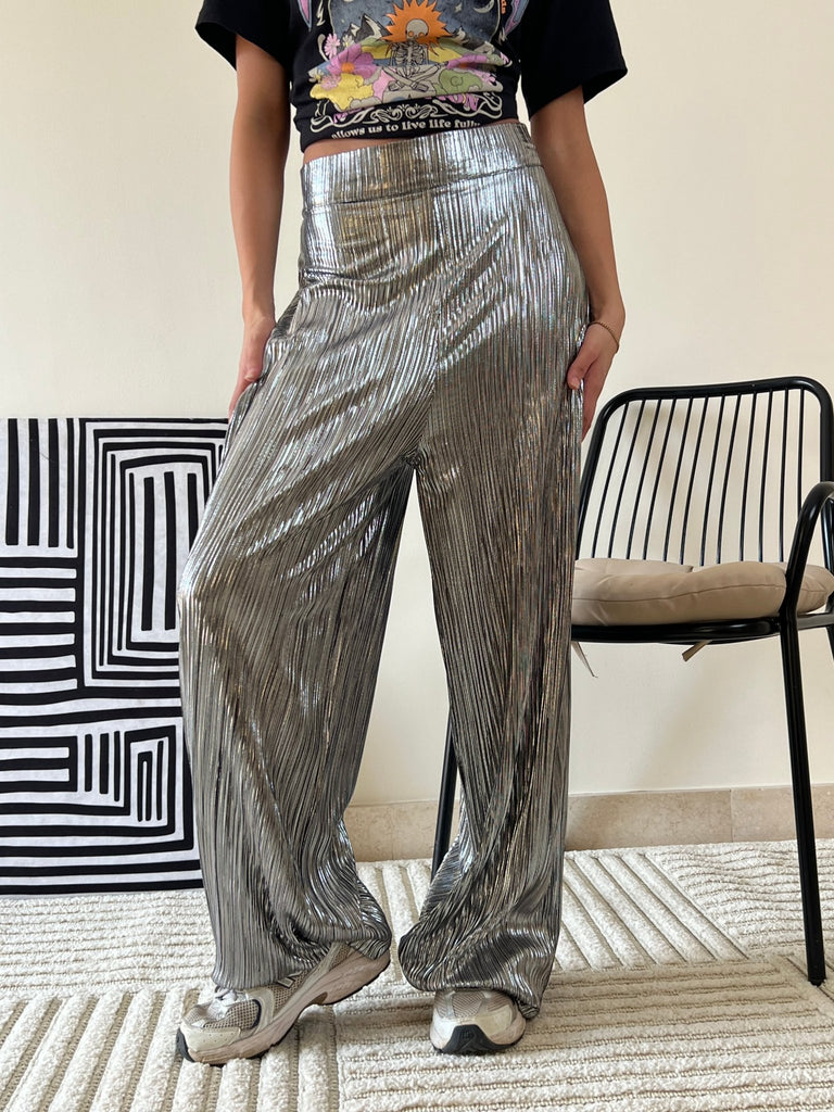Silver Pleated Pants - Mii