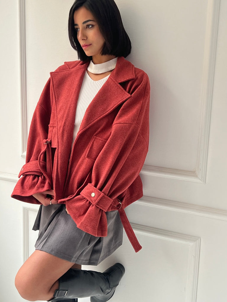 Soft Red Wool Half Coat - Mii