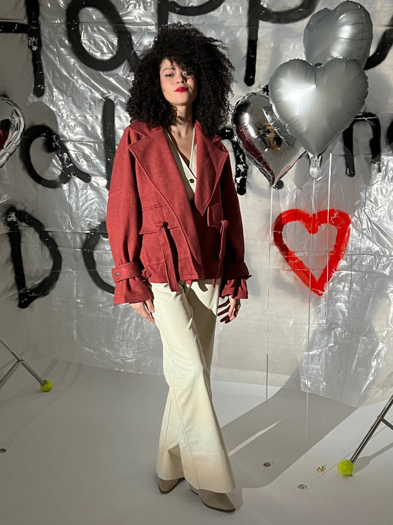 Soft Red Wool Half Coat - Mii