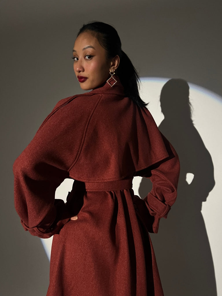 Soft Red Wool Trench Coat - Mii
