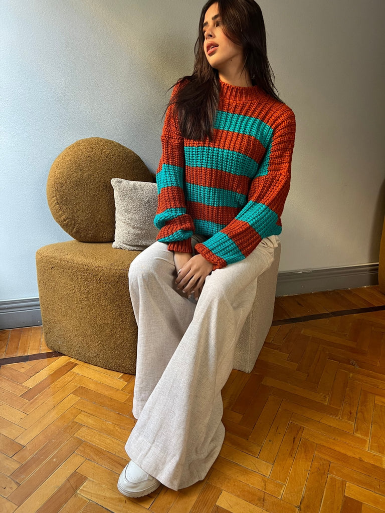 TurquoiseXOrange Striped Pullover - Mii