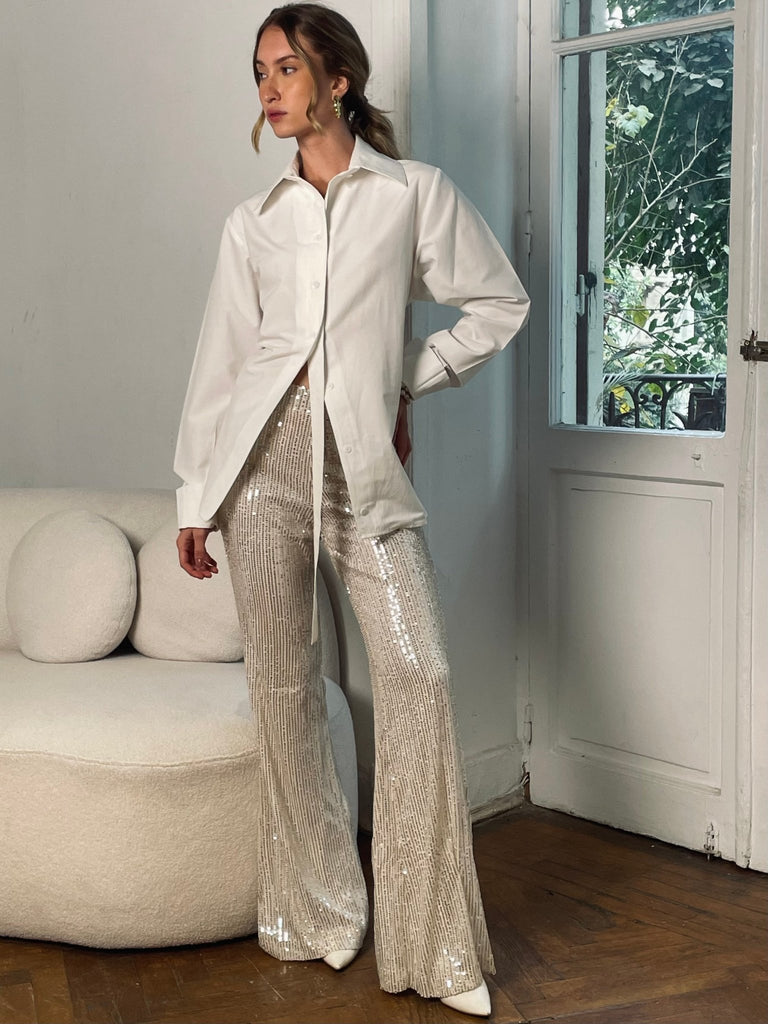 White Cinched Waist Shirt - Mii