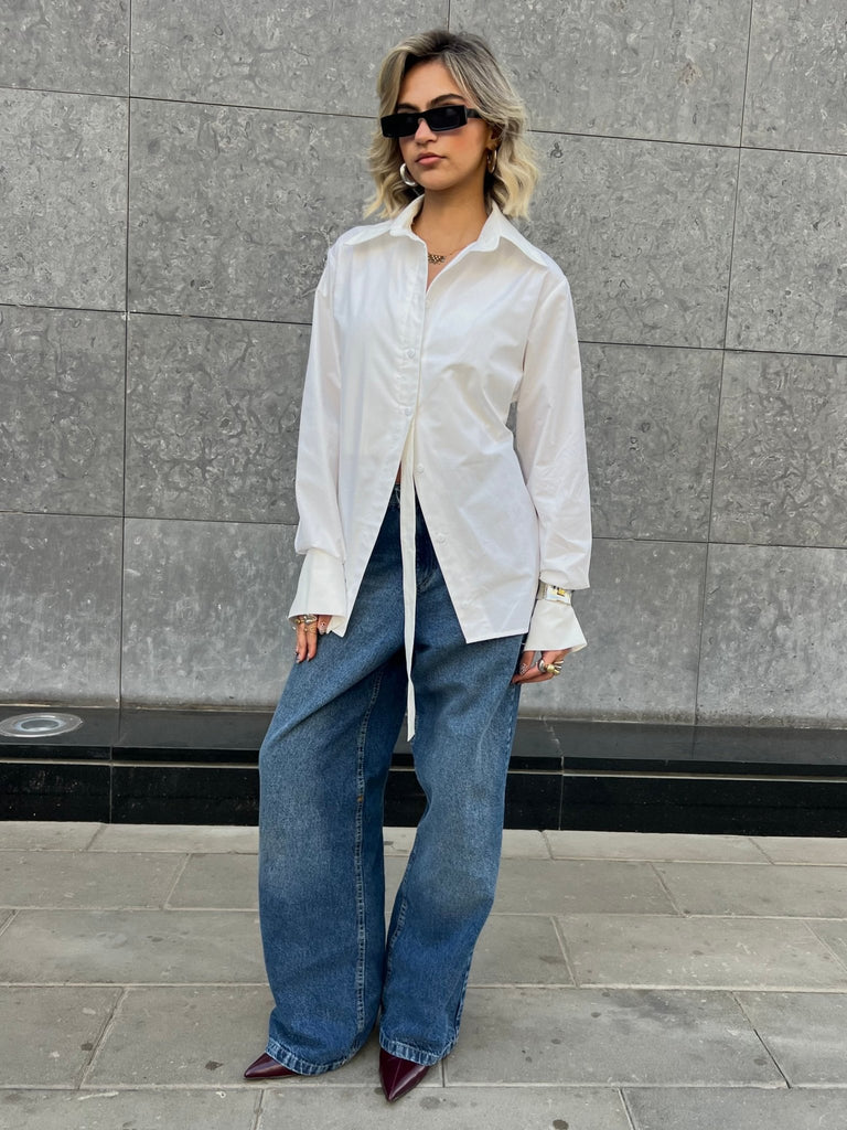 White Cinched Waist Shirt - Mii