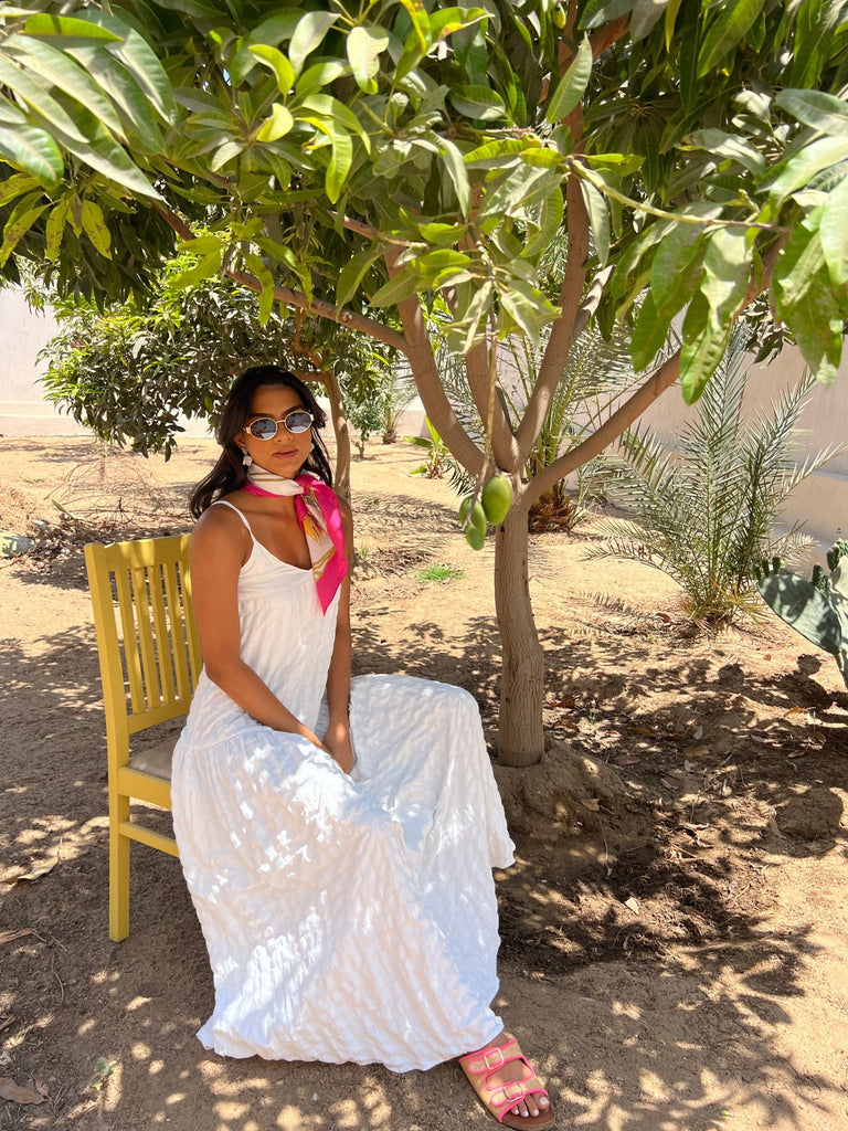 White Crinkled Drop Waist Dress - Mii