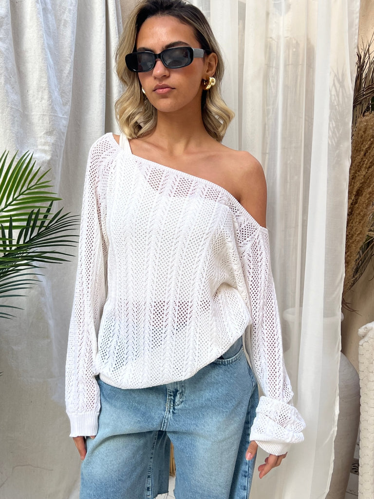 White Hollow Out Blouse - Mii