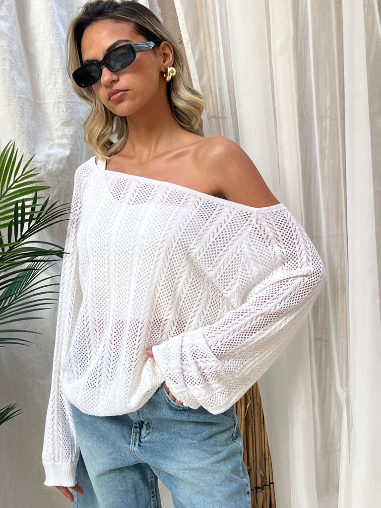 White Hollow Out Blouse - Mii