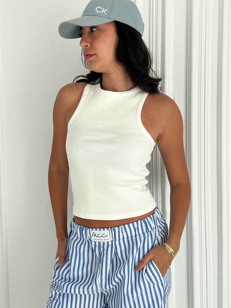 White Racer Ribbed Top - Mii