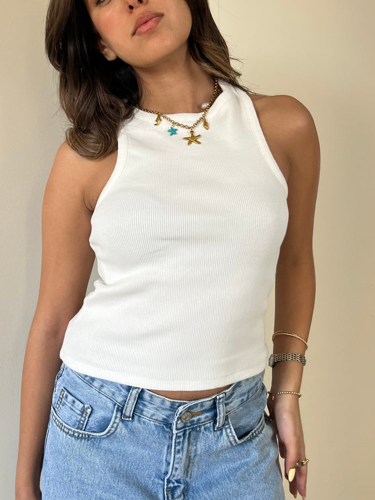 White Racer Ribbed Top - Mii