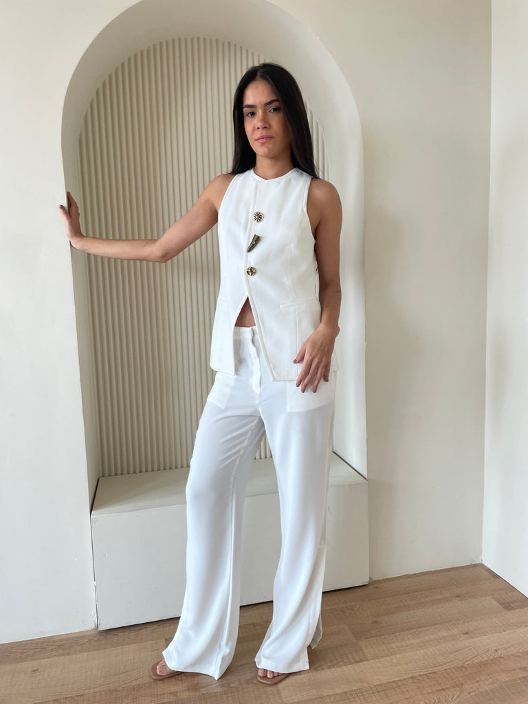 White Side Slit Formal Pants - Mii
