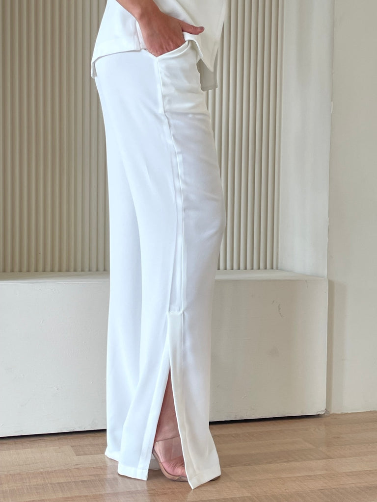 White Side Slit Formal Pants - Mii