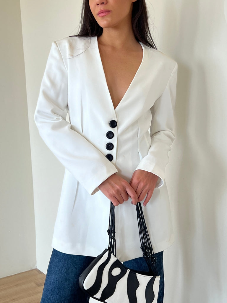 White Snatched Waist Blazer - Mii