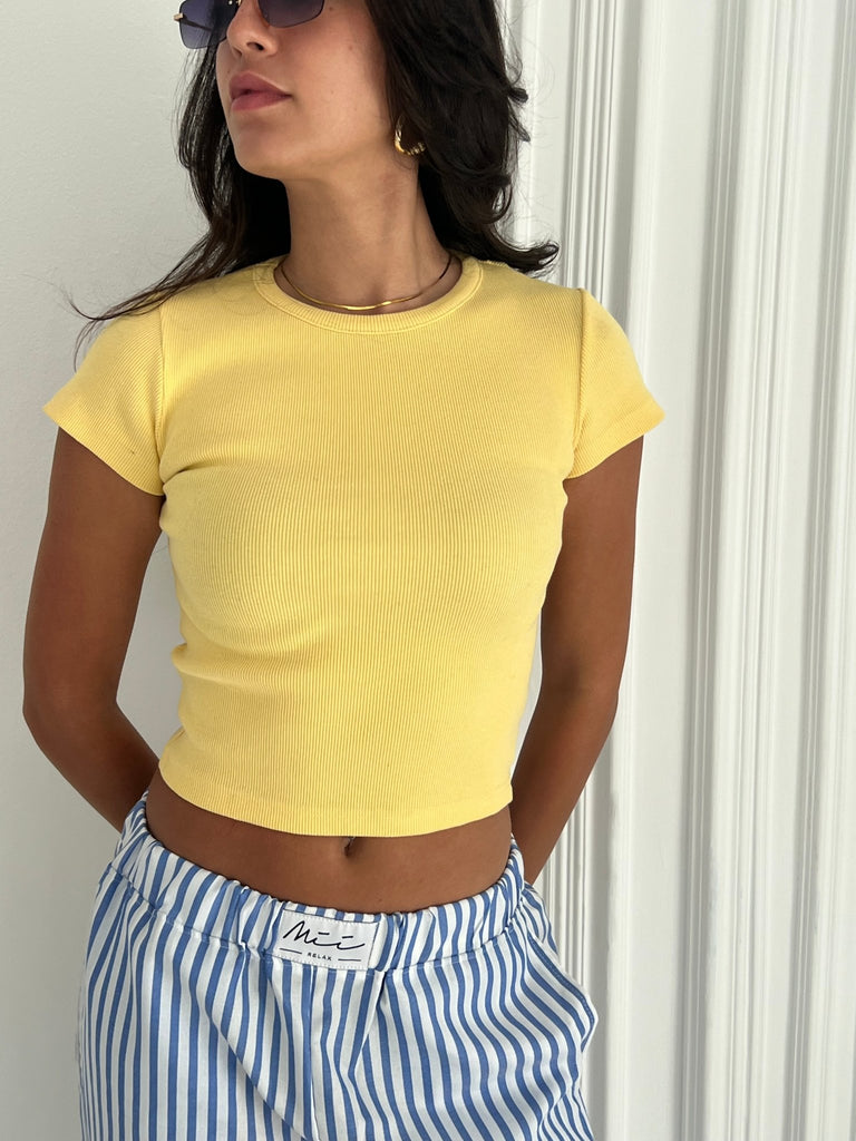 Yellow Half Sleeve Ribbed Top - Mii