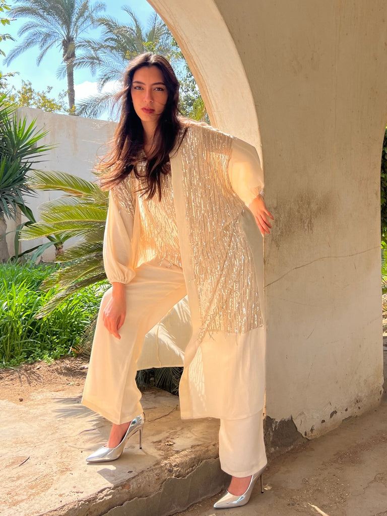 Beige Linen Feel Pants - Mii