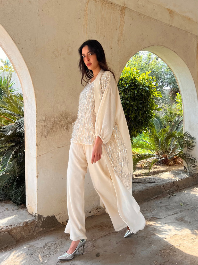 Beige Linen Feel Pants - Mii