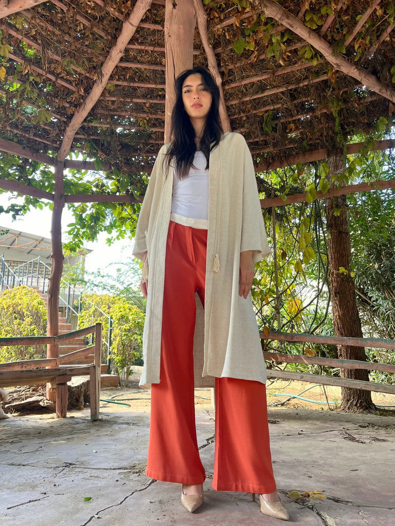 Beige Linen Gold Detail Cardi - Mii