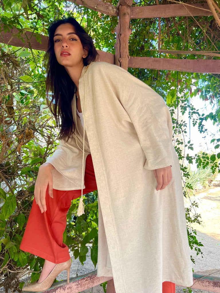 Beige Linen Gold Detail Cardi - Mii