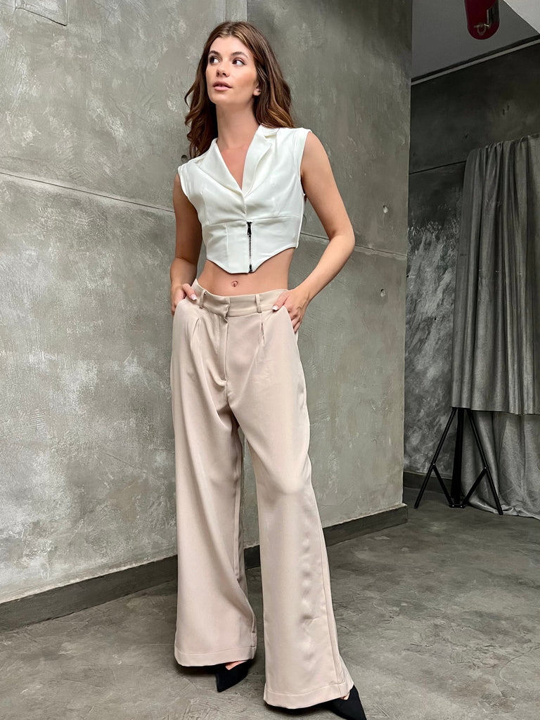 Beige Pleated Pants - Mii