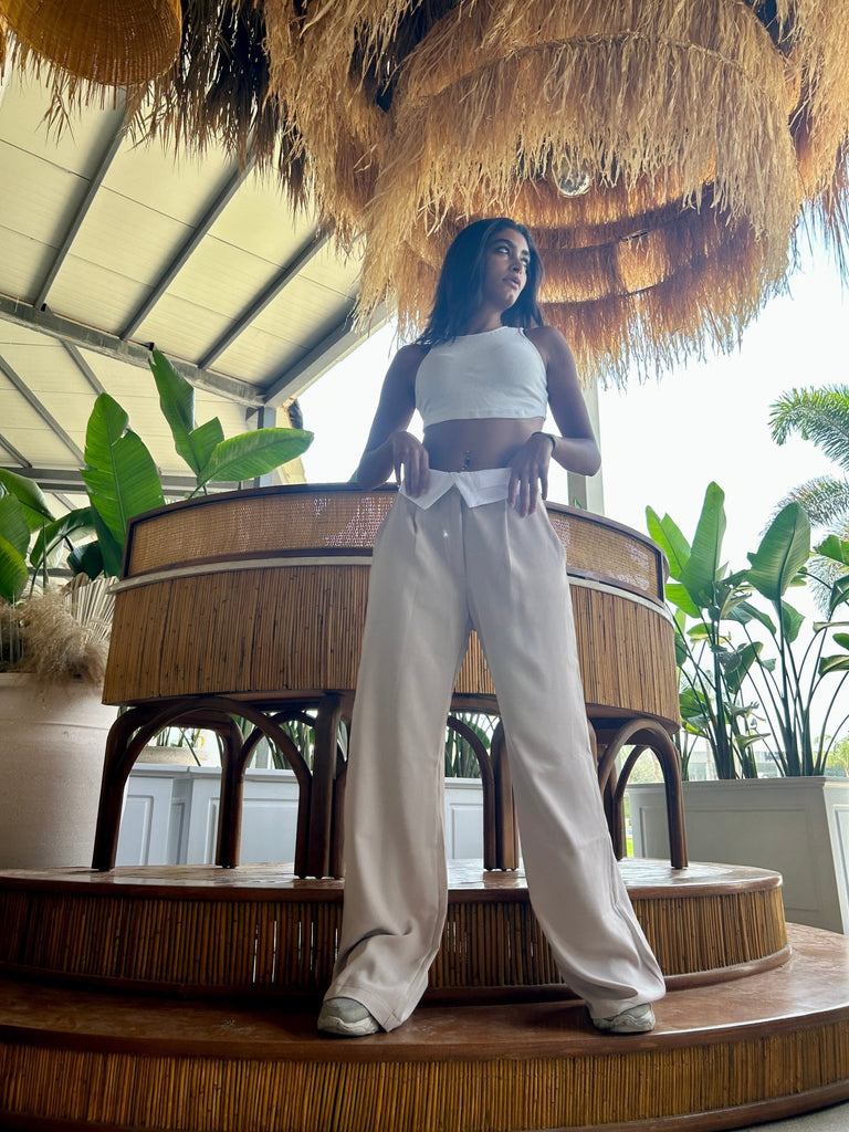 Beige Reverse Low Waist Pants - Mii