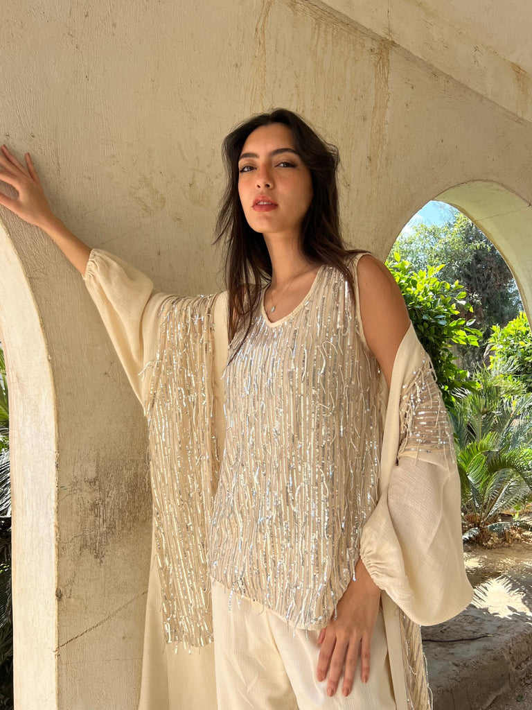 Beige Sequin Blouse - Mii