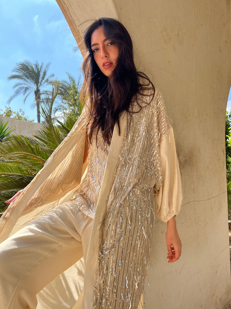 Beige Sequin Cardi - Mii