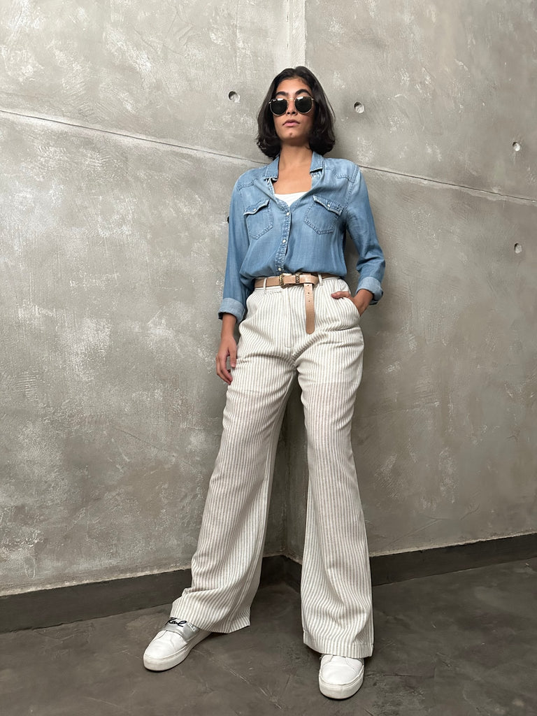 Beige Striped Pants - Mii