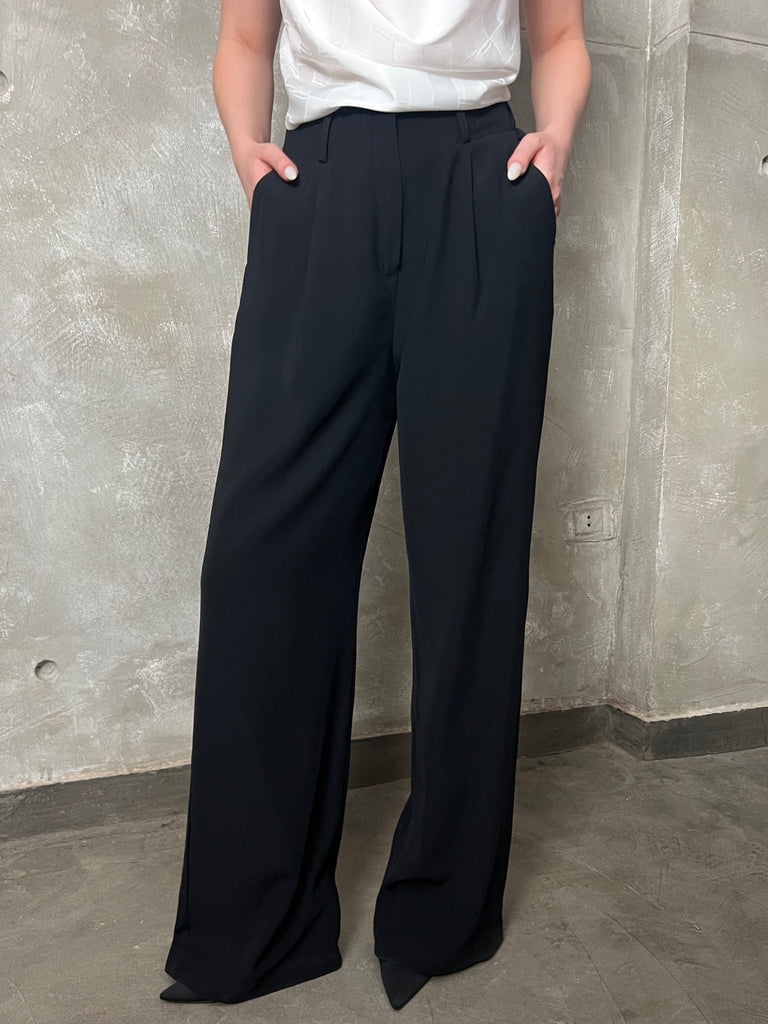 Black High Waist Pleated Pants - Mii