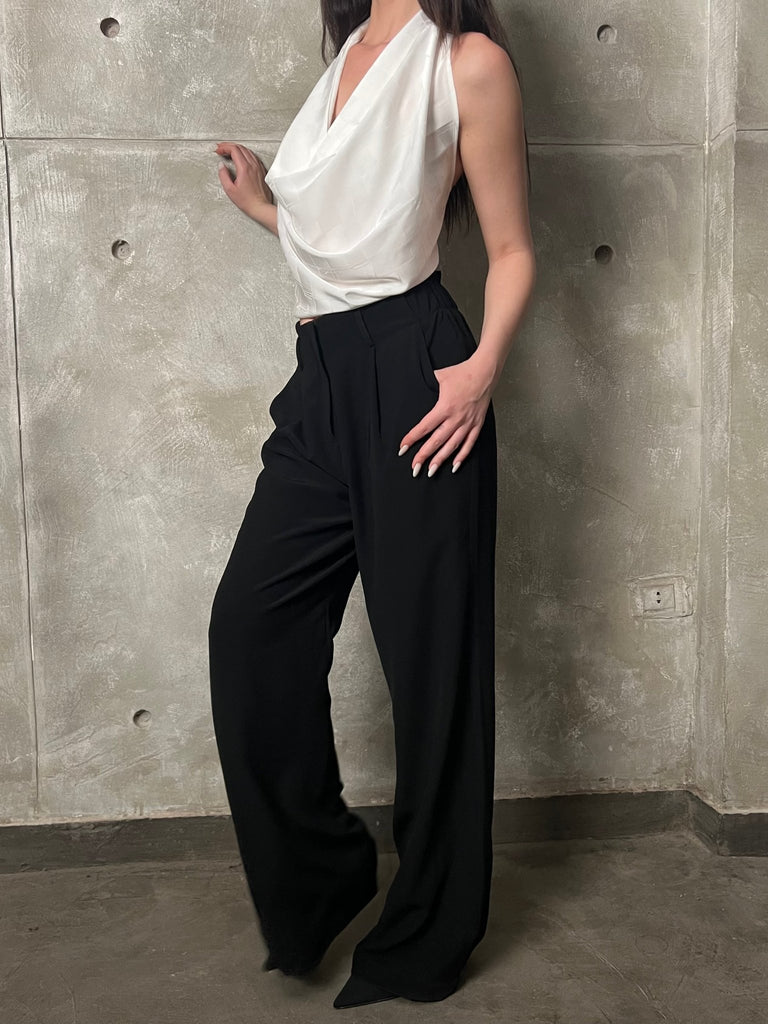 Black High Waist Pleated Pants - Mii