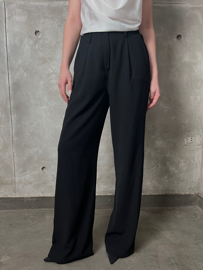 Black High Waist Pleated Pants - Mii