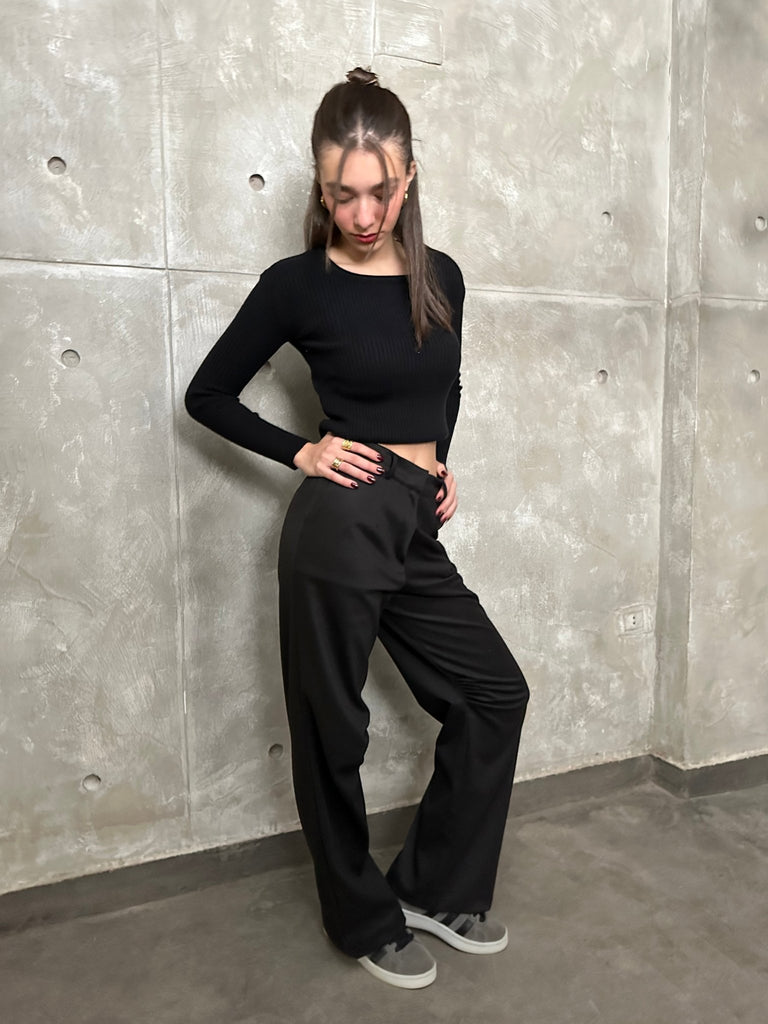 Black Knee Gathered Pants - Mii