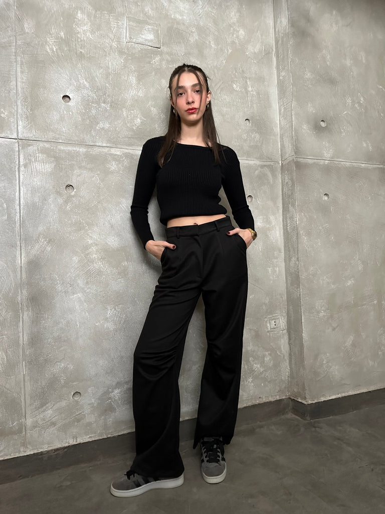 Black Knee Gathered Pants - Mii