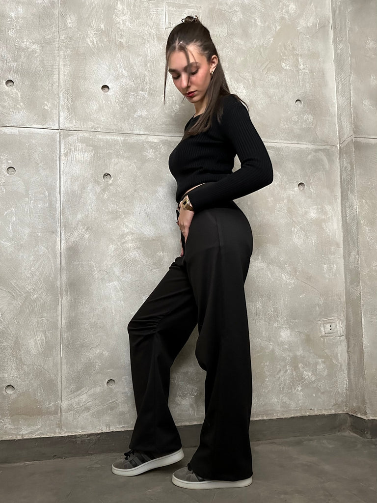 Black Knee Gathered Pants - Mii