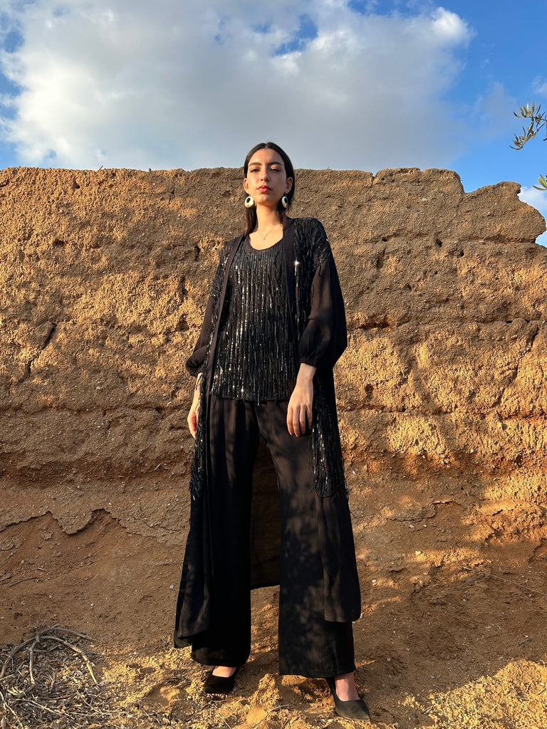 Black Linen Feel Pants - Mii