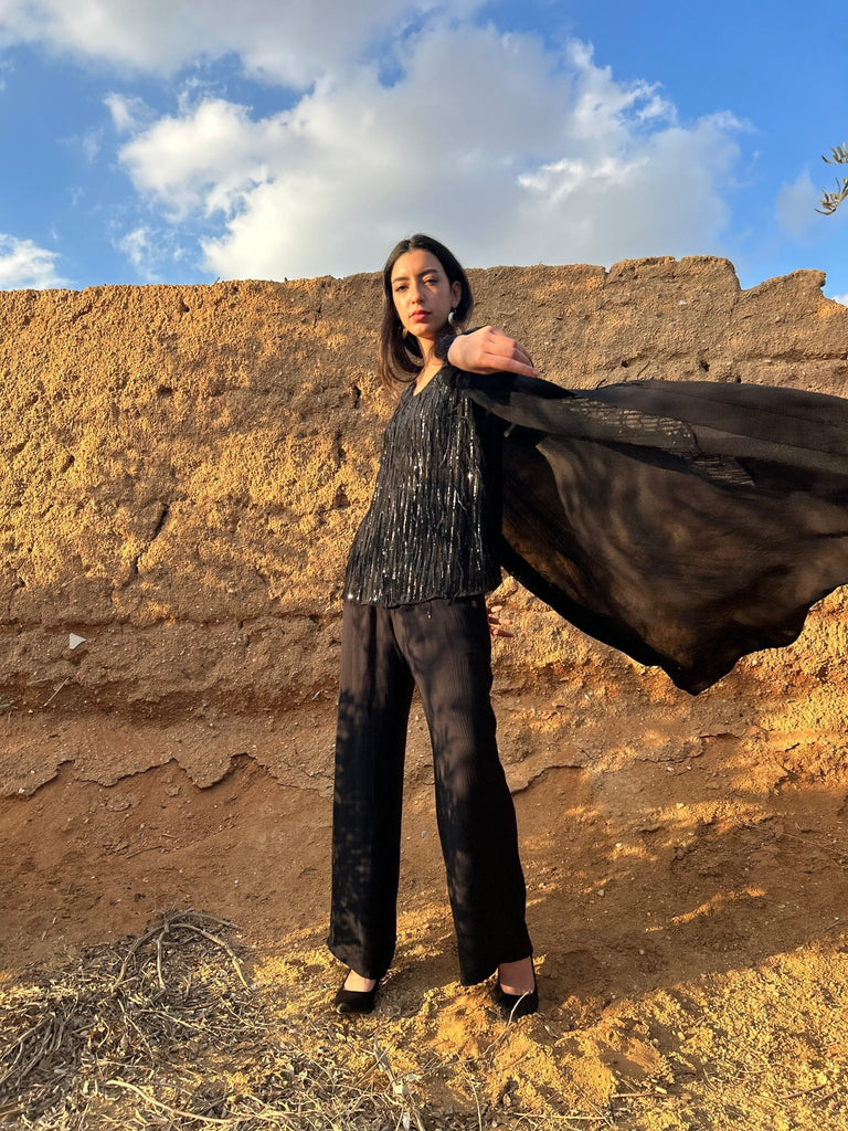 Black Linen Feel Pants - Mii