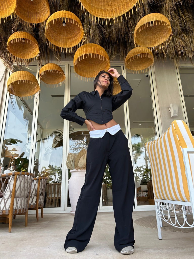 Black Reverse Low Waist Pants - Mii