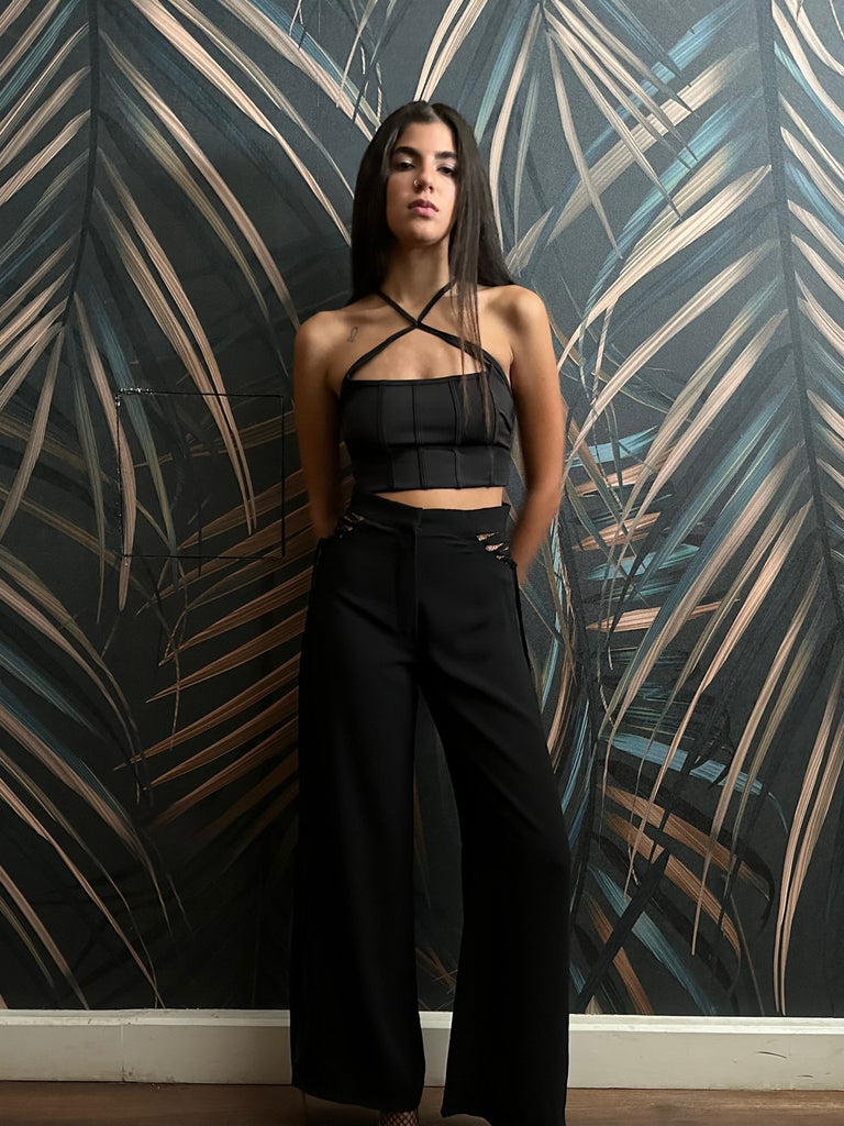 Black Side Tie On Pants - Mii