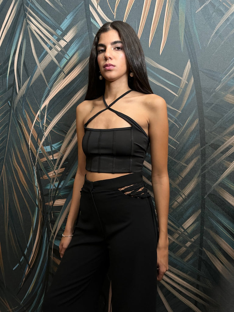 Black Side Tie On Pants - Mii