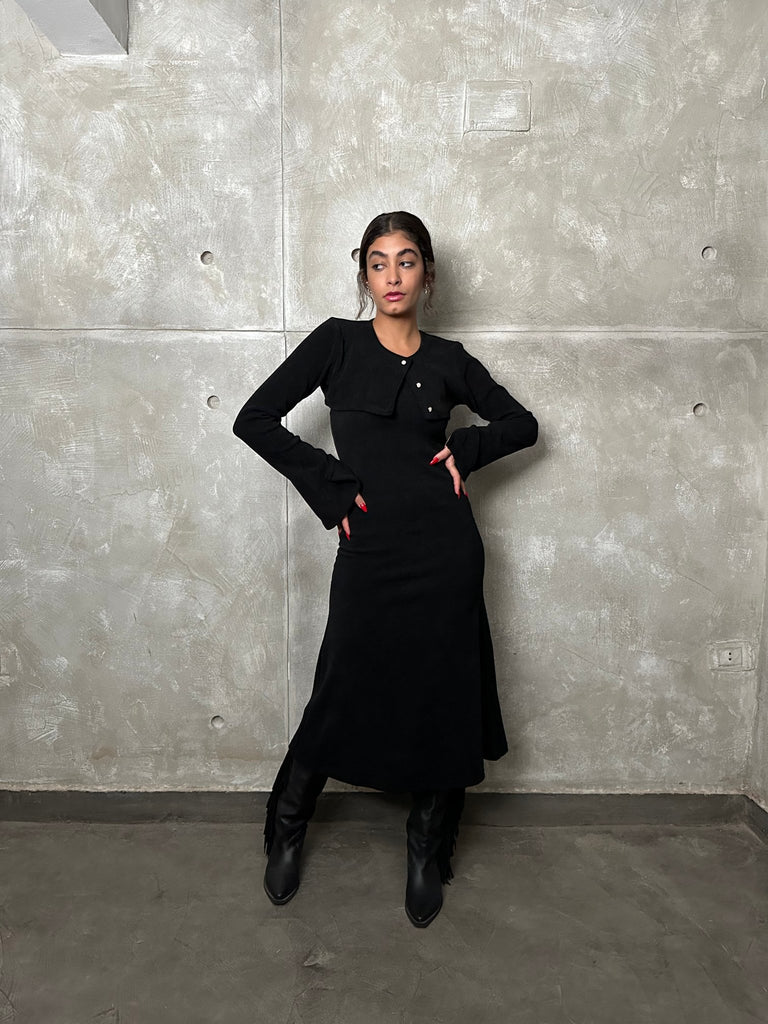 Black Wool Bolero & Dress Set - Mii