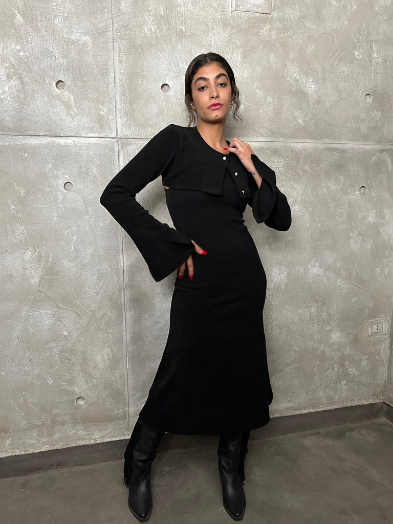 Black Wool Bolero & Dress Set - Mii