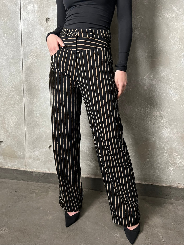 Black X Beige Striped Pants - Mii