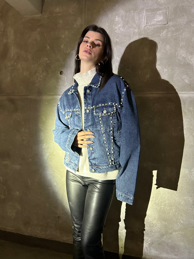 Blue Cowboy Pearls Denim Jacket - Mii